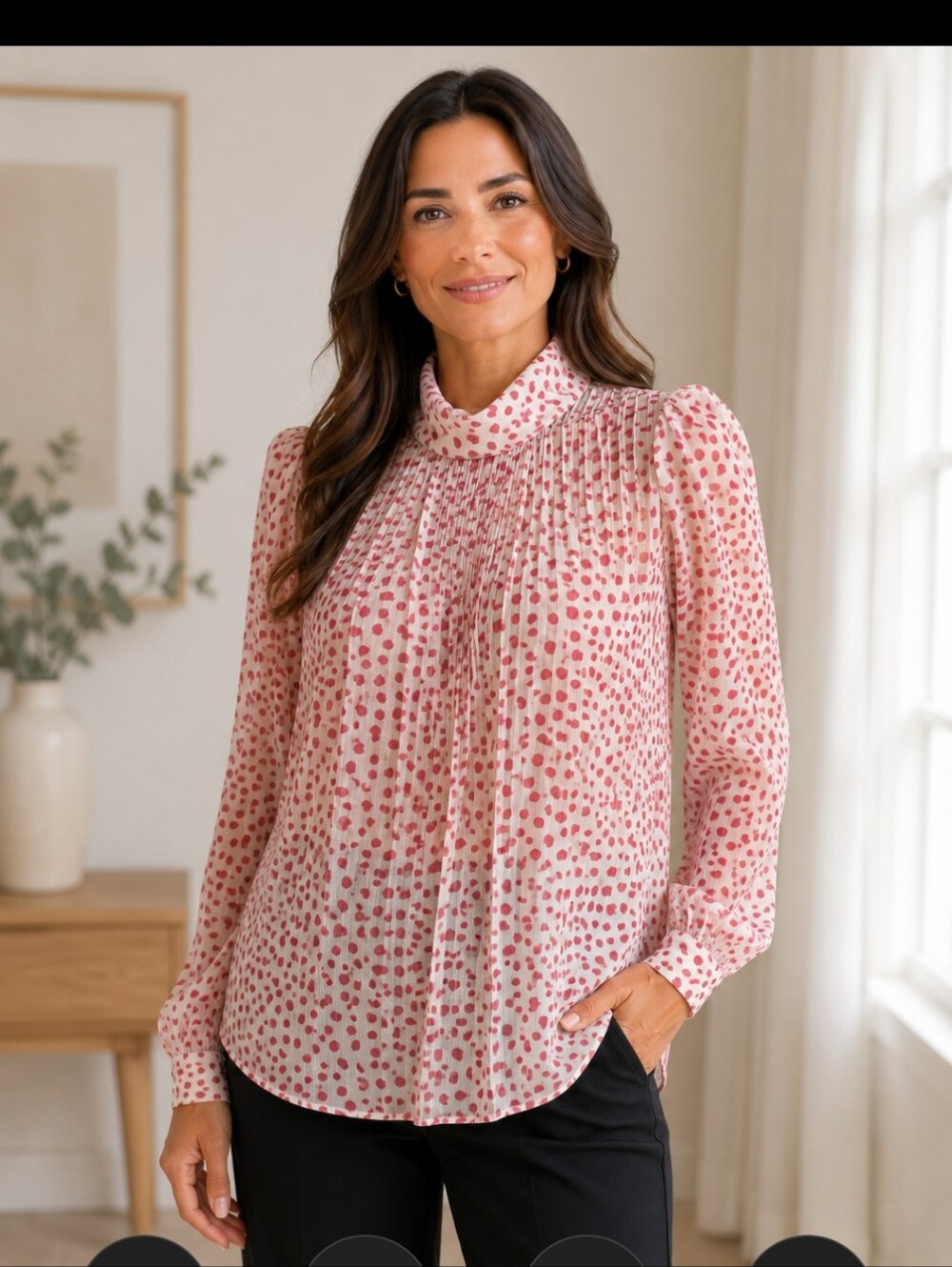 Red Polka Dot Sheer Blouse Business Casual
